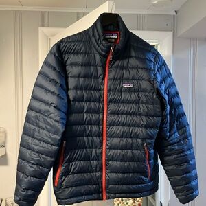 Patagonia Navy Blue and Red Down Sweater Jacket